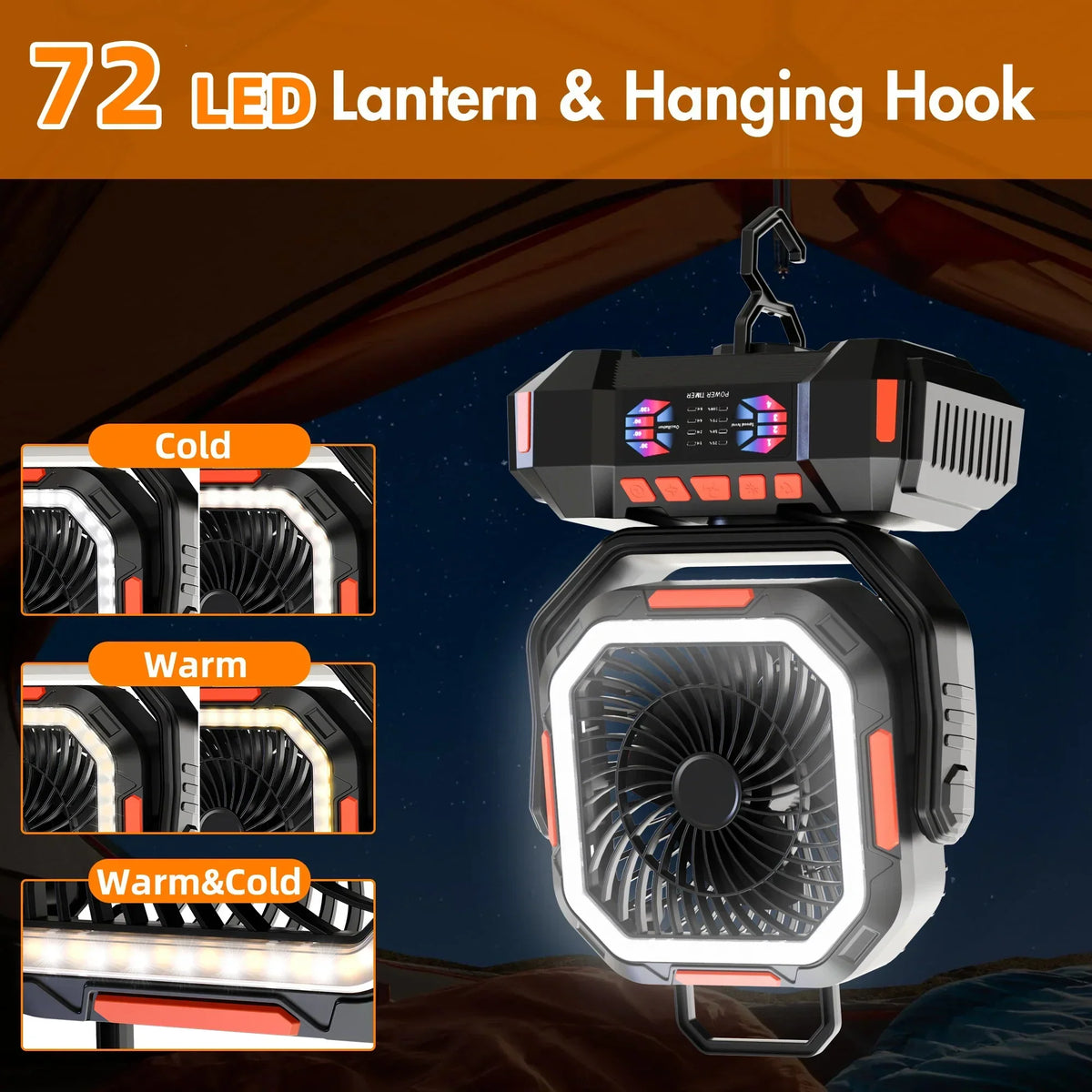 | Wiederaufladbarer Campingventilator mit 40000mAh Akku & LED Laterne – F22