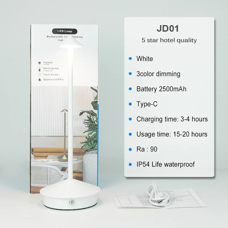 Tischlampe | LED Kabellos, wiederaufladbar, dimmbar, wasserdicht, vielseitig