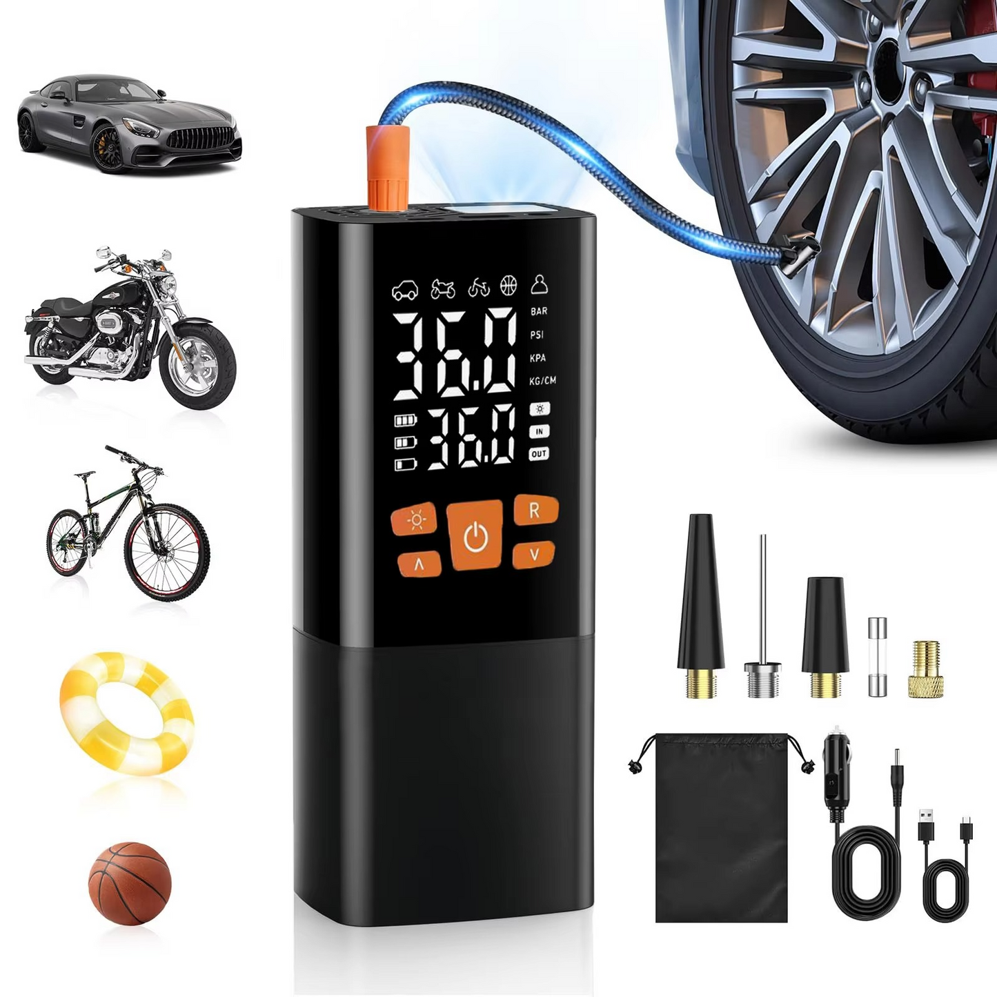 Rebolet | Tragbarer Reifenfüller Luftkompressor, 180 PSI Wiederaufladbare Pumpe mit 25000mAh Akku