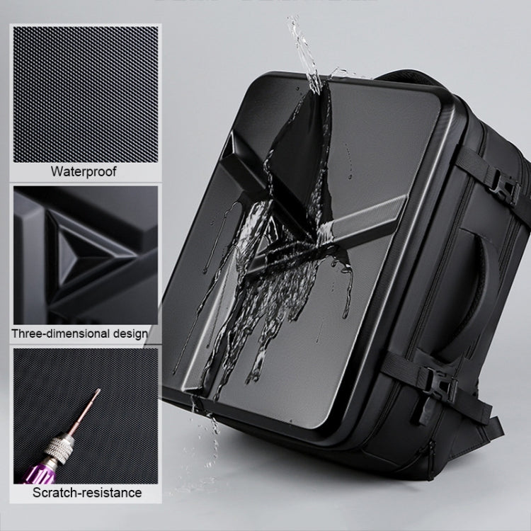 Rebolet | Großraummäßiger wasserdichter erweiterbarer Hartschalen-Rucksack mit USB-Ladeanschluss (161 Schwarz)