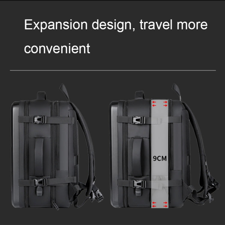 Rebolet | Großraummäßiger wasserdichter erweiterbarer Hartschalen-Rucksack mit USB-Ladeanschluss (161 Schwarz)