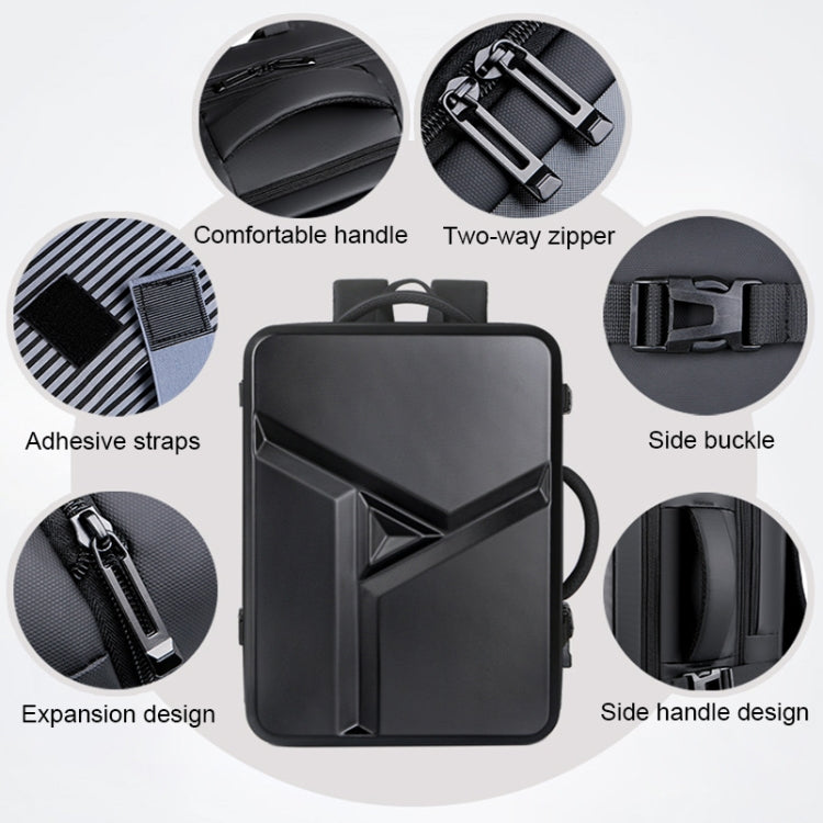 Rebolet | Großraummäßiger wasserdichter erweiterbarer Hartschalen-Rucksack mit USB-Ladeanschluss (161 Schwarz)