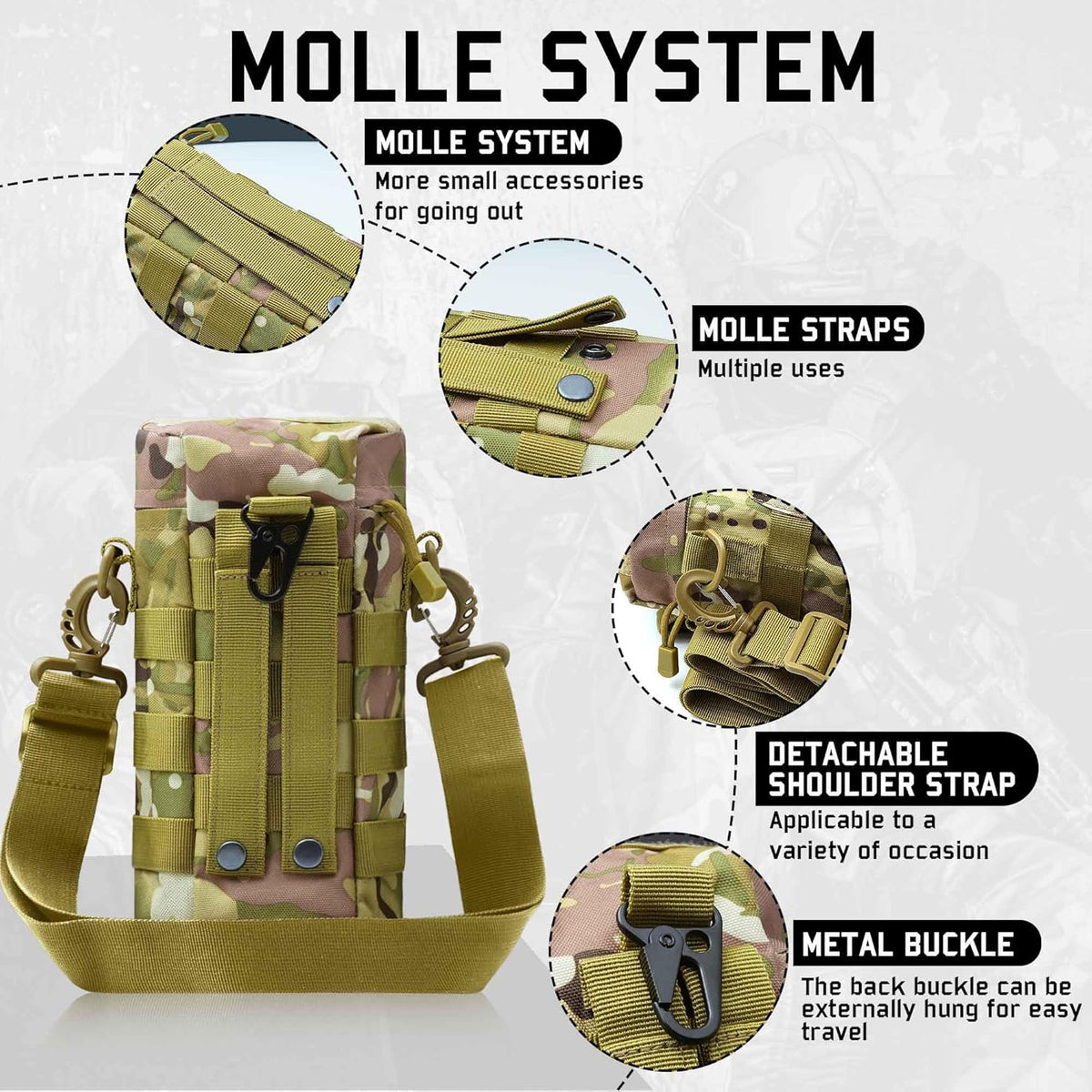 Tactical MOLLE Trinkflaschentasche – isoliert, abnehmbarer Riemen