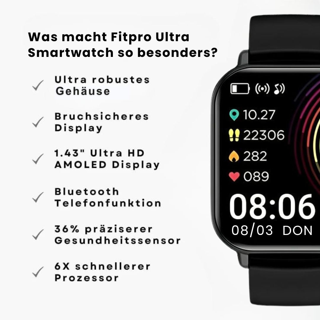 Rebolet | Fitpro Ultra Smartwatch für iOS/Android Handys mit Echtzeit Herzfrequenzmesser, Blutdruck-/Sauerstoff-Tracker