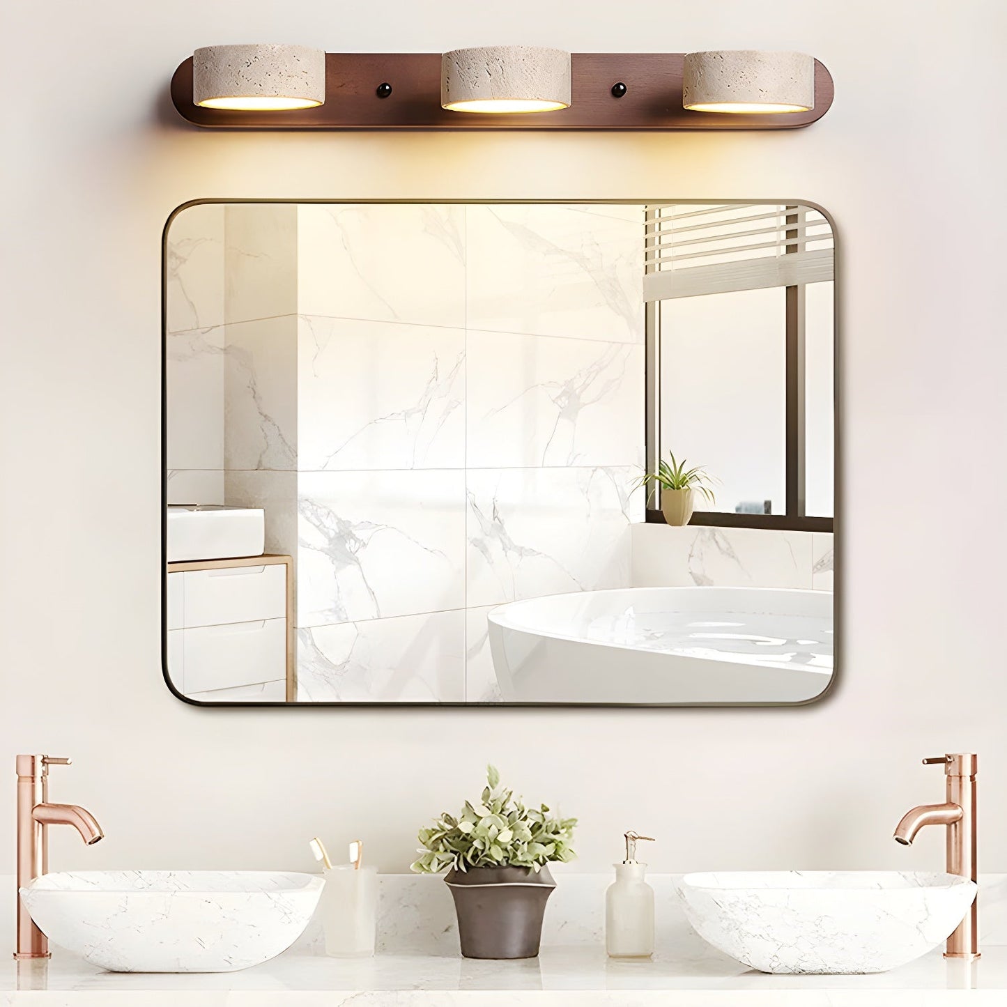 Rebolet | Travero Duo Wandleuchte – Modern, Doppelarm, Travertin-Optik