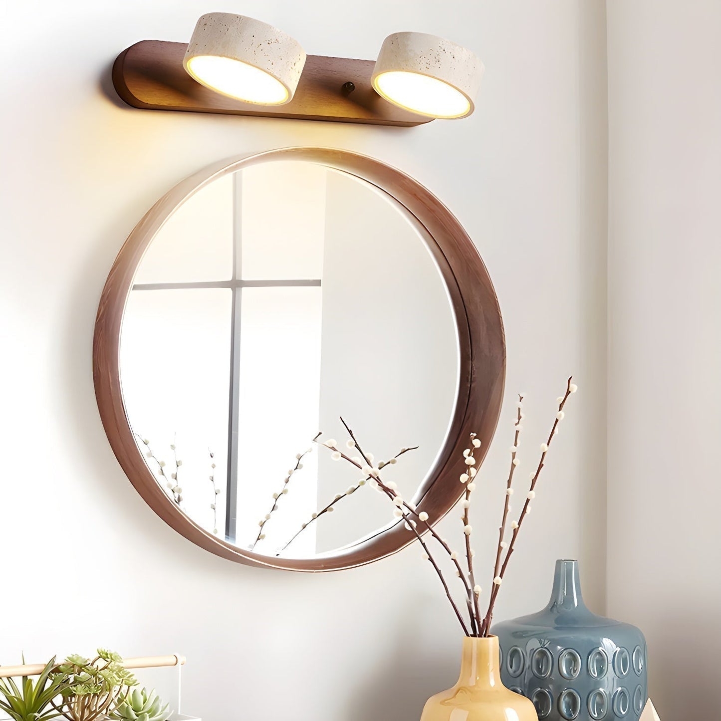 Rebolet | Travero Duo Wandleuchte – Modern, Doppelarm, Travertin-Optik