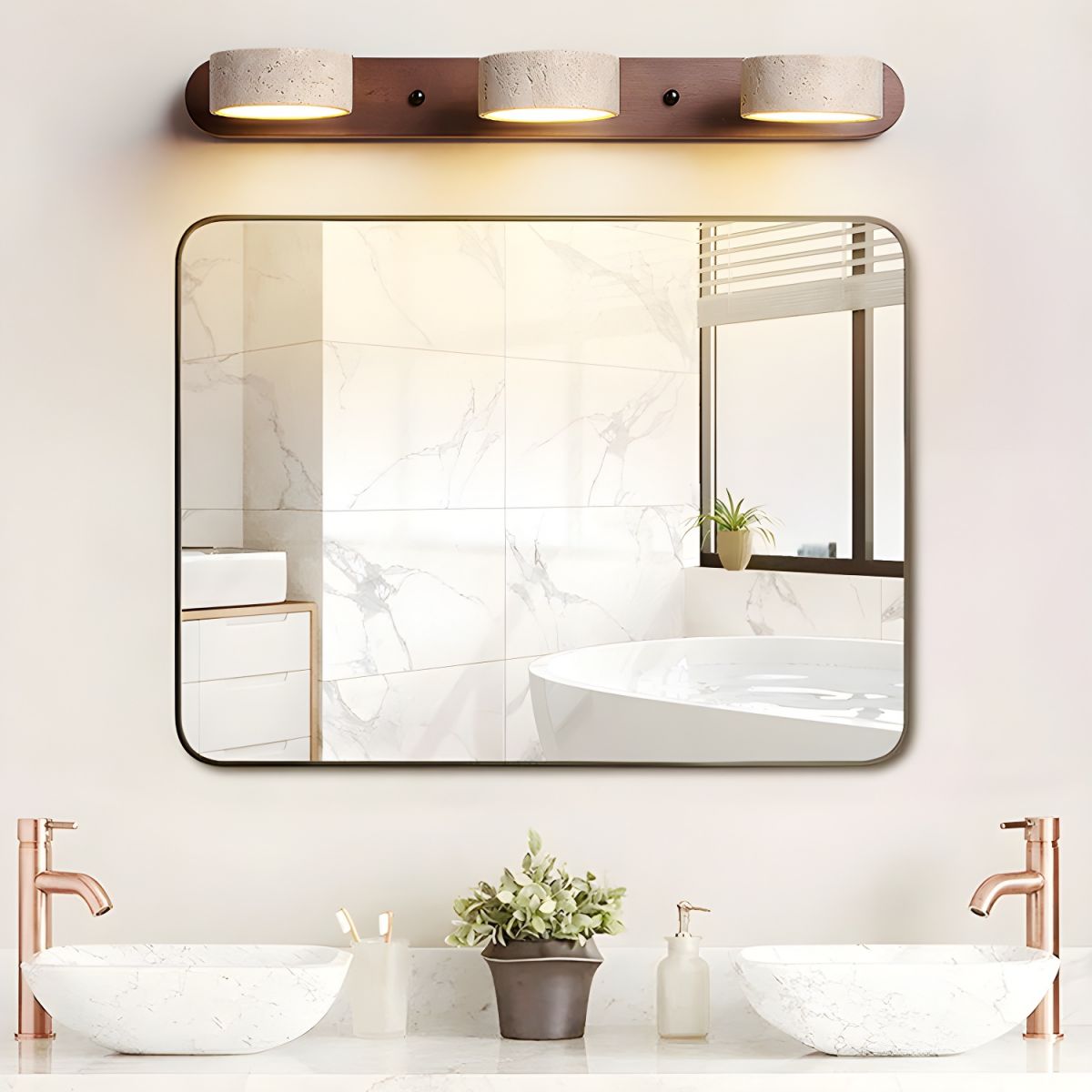 Rebolet | Travero Duo Wandleuchte – Modern, Doppelarm, Travertin-Optik