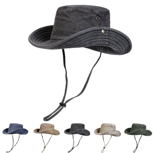Unisex Outdoor-Sonnenhut mit Kinnriemen – breite Krempe, UV-Schutz