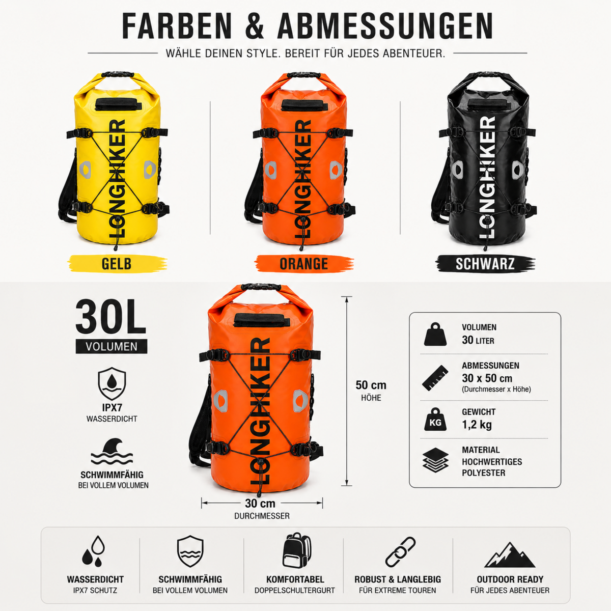 Wasserdichter Outdoor Rucksack 30L – TrekFloat Gearpack
