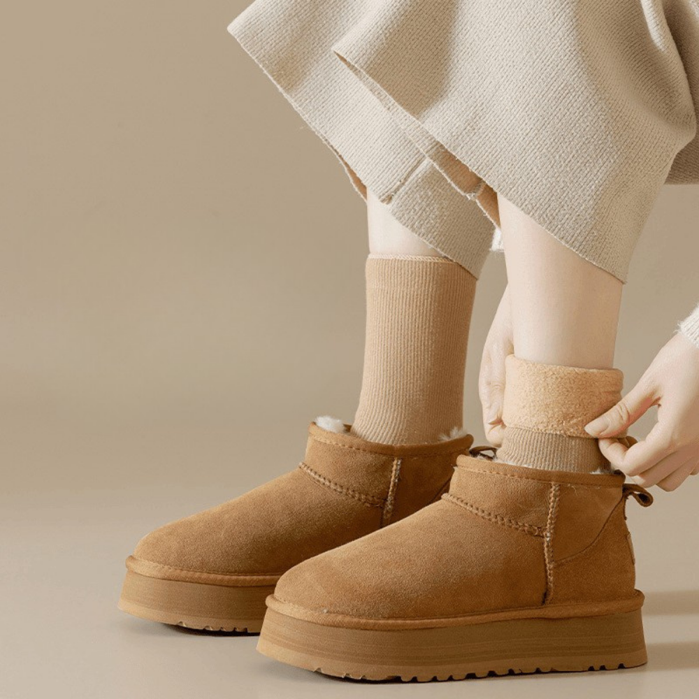 Damen Stylische Plateau-Stiefel, warmes Fellfutter, knöchelhoch