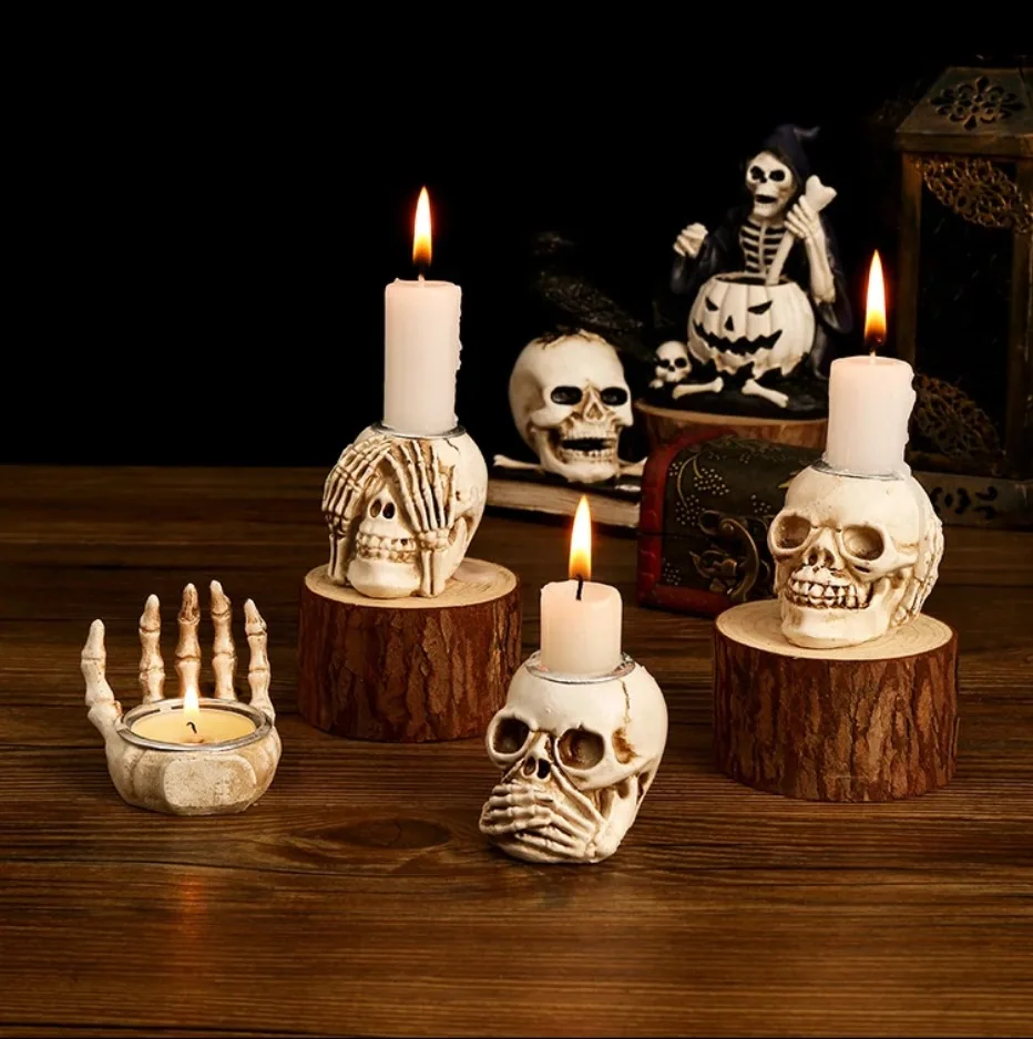 Rebolet | TotenkopfGlühen Skullight 3pc Halloween Schädel Kerzenständer Set