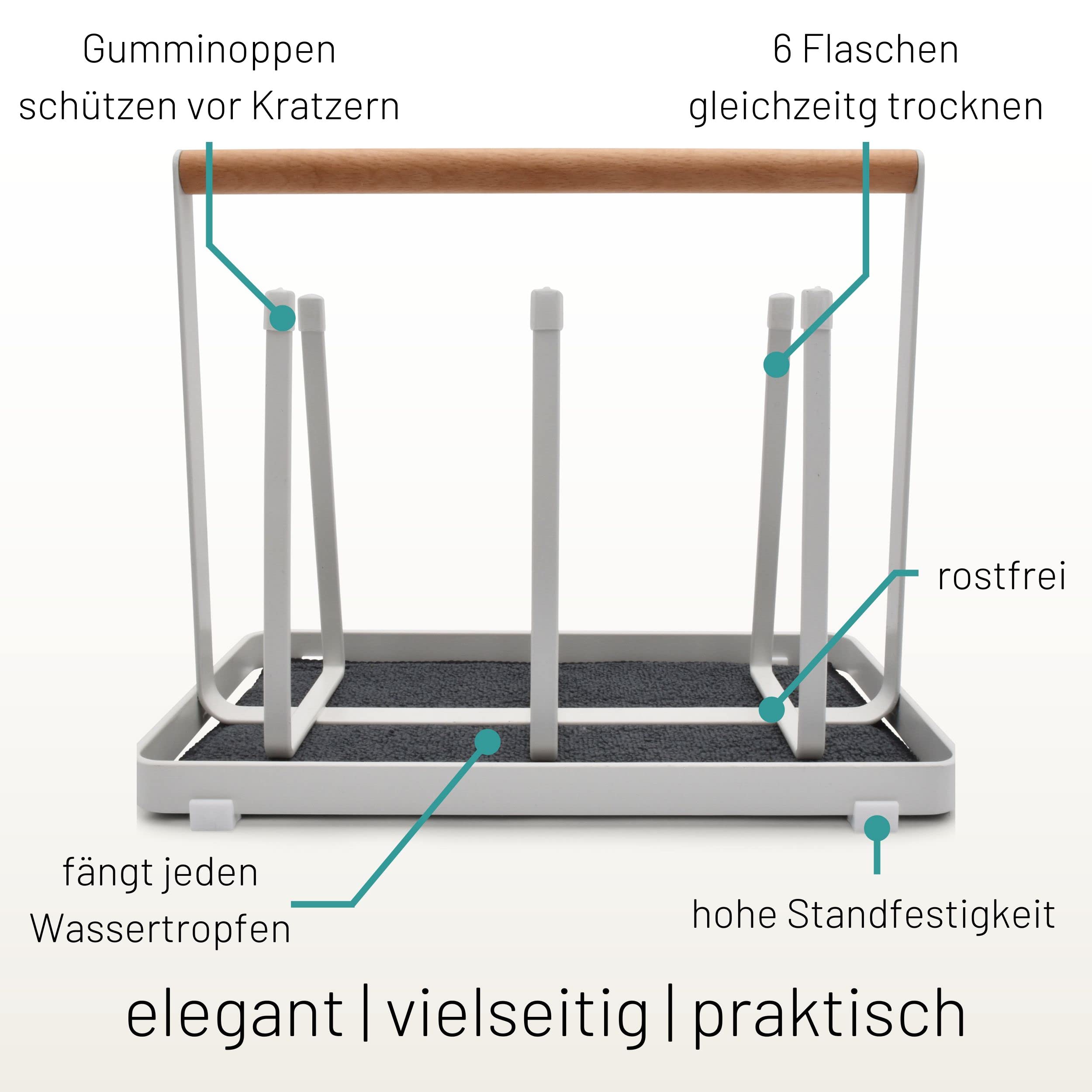 D&D Living® All-in-One Flaschenhalter für SodaStream - Abtropfgestell für Flaschen Aller Art: Duo/Crystal/Easy, Trink- und Babyflaschen - Universal-Trockenständer (Metall, Weiß)