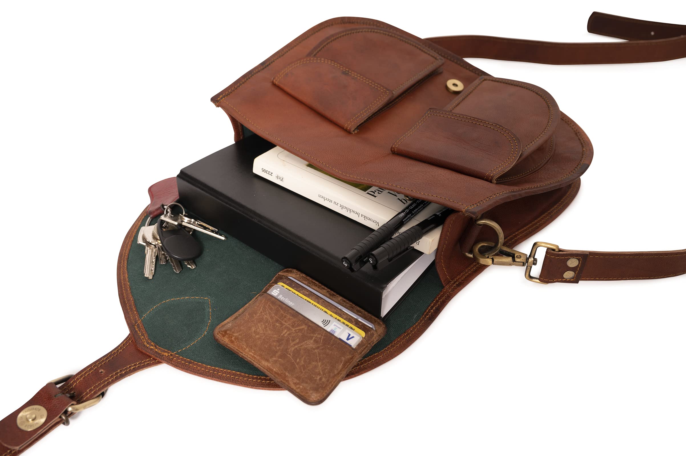 Leather Lane 'Luisa' Handtasche Echtes Leder Vintage Umhängetasche für Damen Retro Design