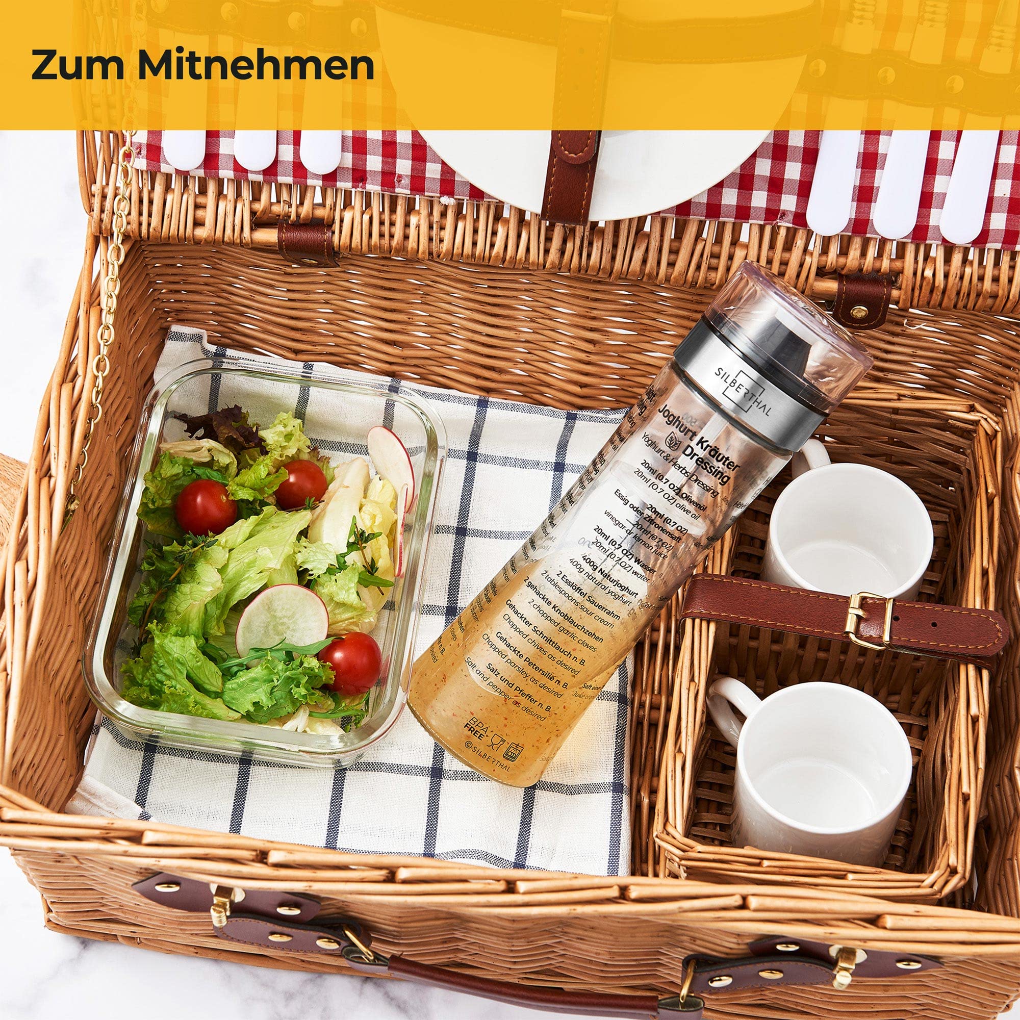 SILBERTHAL Dressingshaker aus Glas mit Rezepten – 500 ml – Spülmaschinenfest - Neuer Deckel & Neue Rezepte