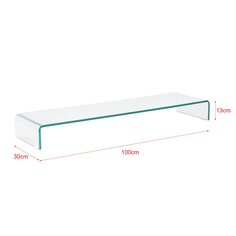 [en.casa] Monitorerhöhung 100x30x13cm Glasaufsatz 30 kg Bildschirmständer Schreibtischaufsatz Glas Transparent