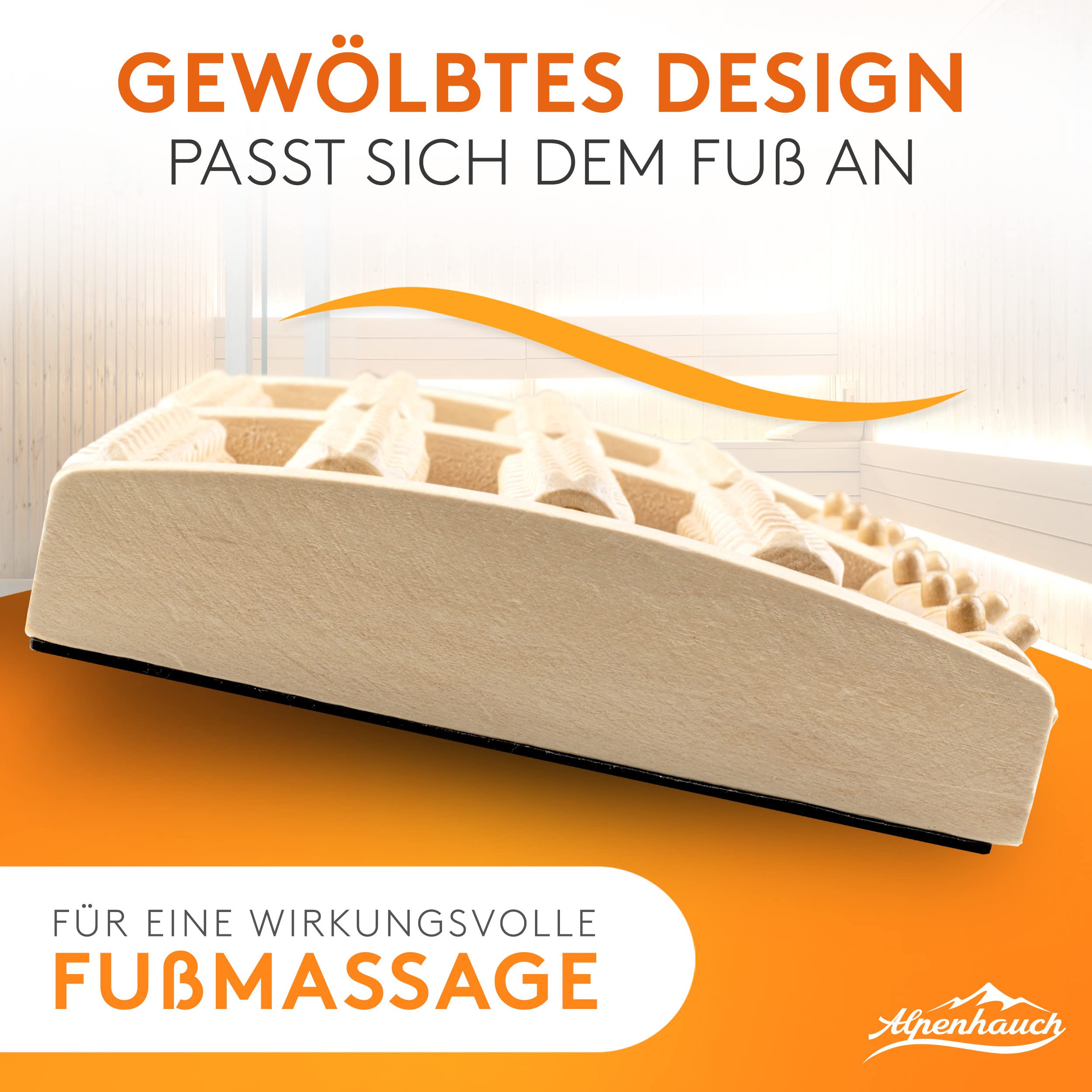 ALPENHAUCH - Fußmassageroller aus Echtholz mit Akupressurmatte - Vitalisierendes Fussmassagegerät mit Noppen - Stimulierender Fußmassage Roller - Fußmassage Gerät für Fersensporn & Plantarfasziitis