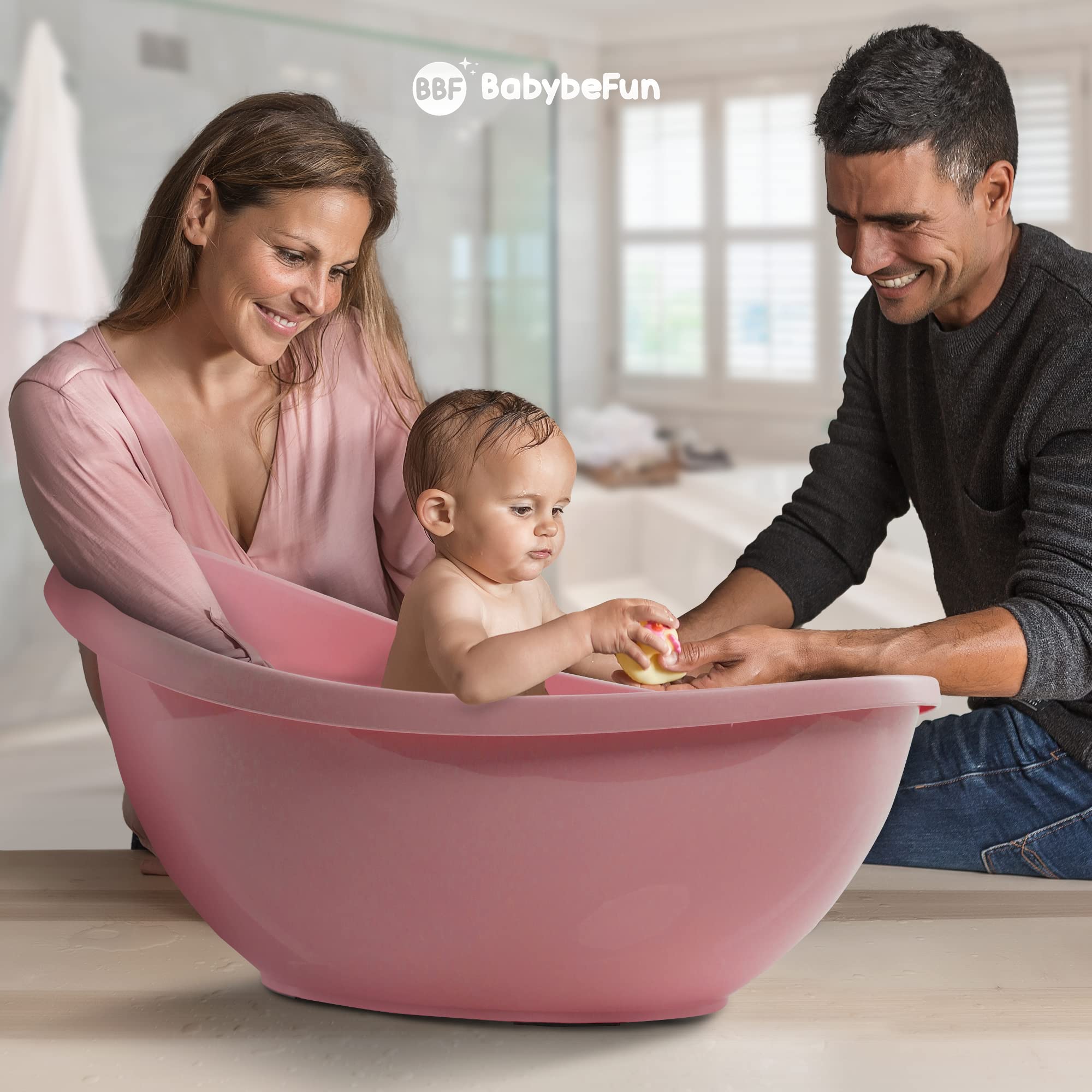 BabybeFun Baby Badewanne mit Badewanneneinsatz für Neugeborene [Testsieger] Rutschfest Babybadewanne für Babys und Kleinkinder [0-12 Monate] Babywanne für Dusche Badewanne Rosa | Farbe wählen…