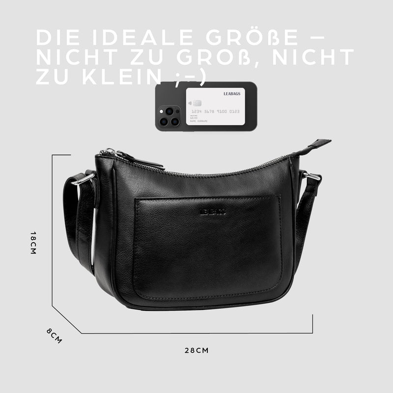 LEABAGS Kairo Umhängetasche I Echtes Leder I Handtasche für Damen I Schultertasche I 28x8x18 cm I Shopper Schwarz