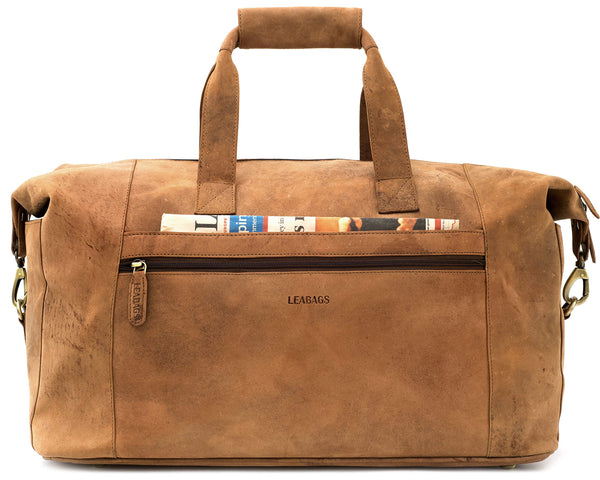 LEABAGS Dubai Reisetasche l Weekender l Reise Handgepäck l Bordgepäck l Kabinengröße l Cabin Size aus echtem Büffelleder l Vintage Look