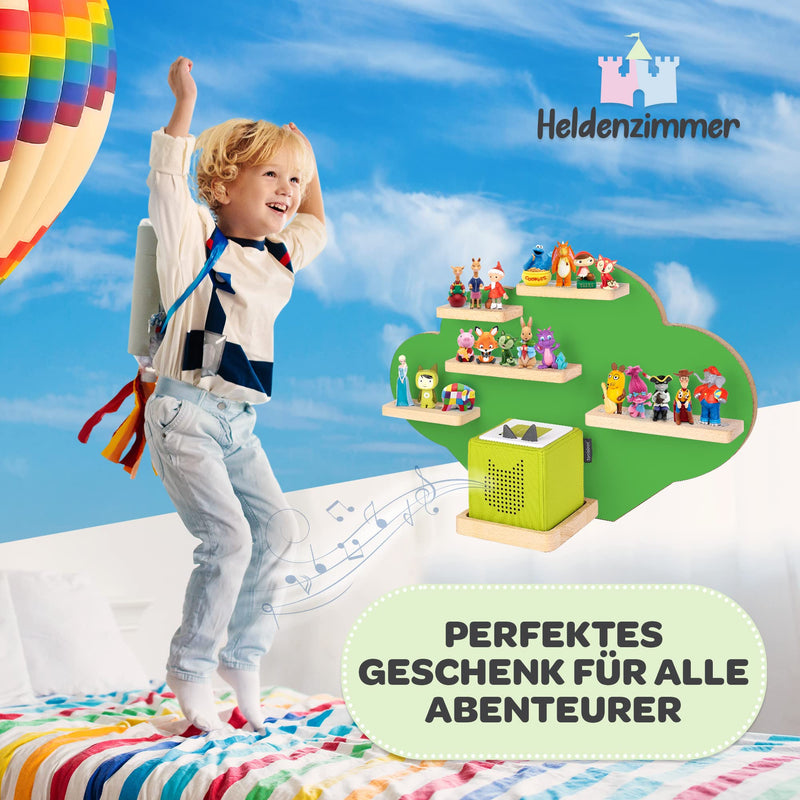 Heldenzimmer - Tonie Regal Wolke Grün [GRATIS Tragetasche] - Für Toniebox Regal bis 20 Figuren - Tonie Regal Mädchen und Junge - Perfekte Tonie Aufbewahrung im Kinderzimmer