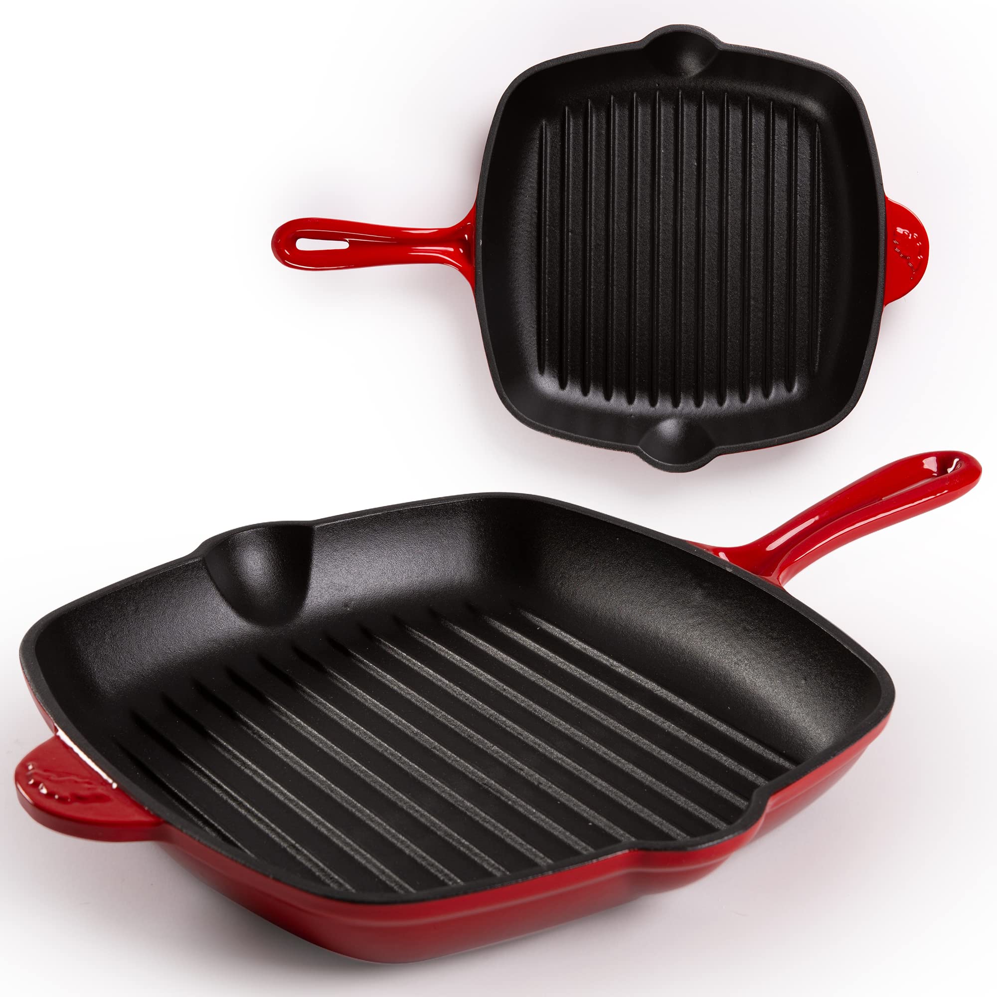 Oakfire Grillpfanne Bratpfanne Gusseisen emailliert 30 cm Induktion Pfanne gusseisern mit Non-Stick Patina, Emaille (Rot)