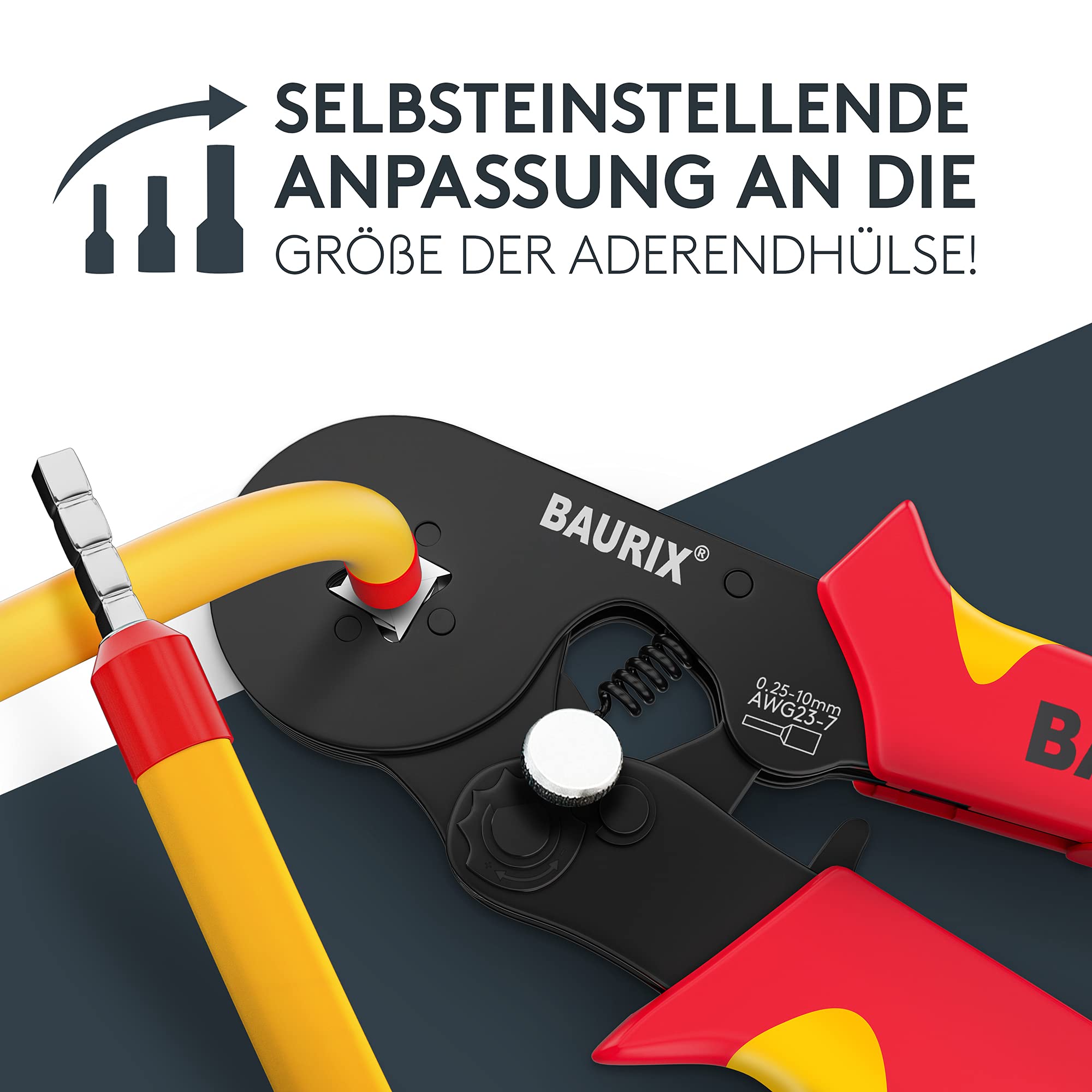 BAURIX® Crimpzange mit 1800 Aderendhülsen Set I Aderendhülsenzange selbsteinstellend [Für 0,25-10mm²] I Krimpzange, Crimpzangen, Crimp Zange, Presszange