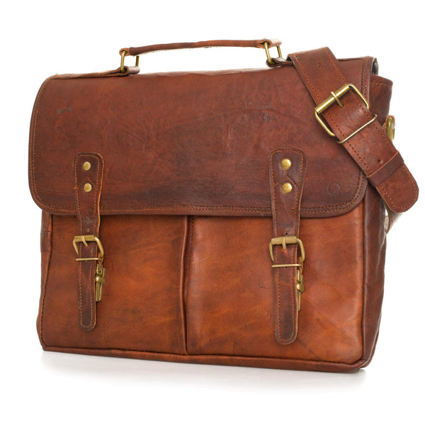 NAMA 'Charlie' Umhängetasche Echtes Leder M 13 Zoll Schultertasche Vintage Messenger Bag Aktentasche Business Tasche Lehrertasche Laptoptasche Naturleder Braun