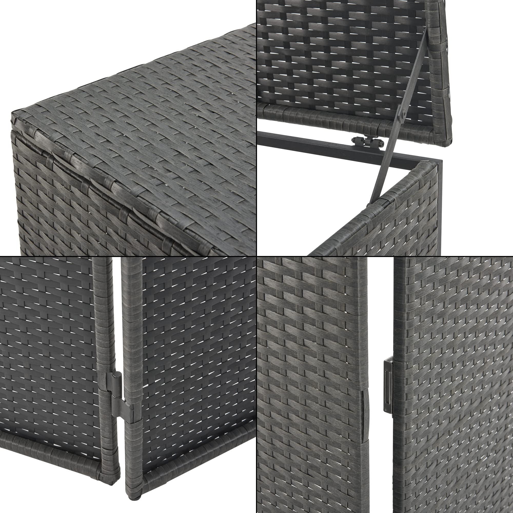 [en.casa] Mülltonnen Verkleidung Widnau für 1 Mülltonne 240 L Mülltonnenbox Mülltonnenhaus Polyrattan Stahlrahmen 109 x 70 x 78 cm Dunkelgrau