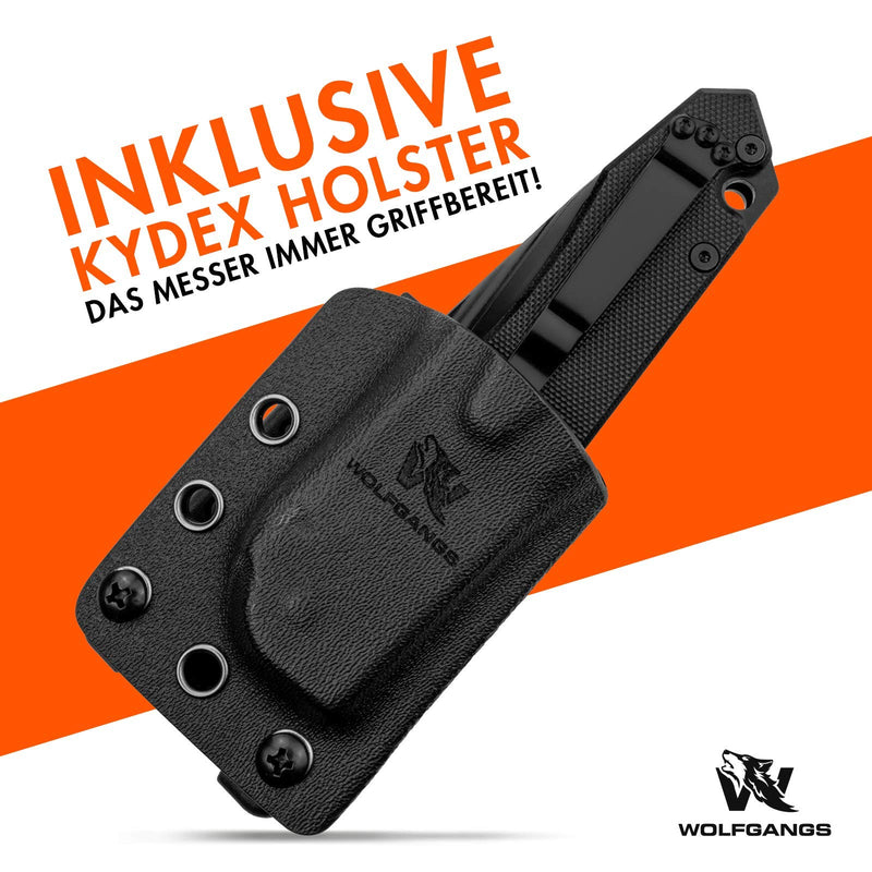 Wolfgangs CORVUS Zweihandmesser Klappmesser aus feinstem D2 Stahl - Legales Taschenmesser Klappmesser - Rebustes Outdoor Messer Survival - Klappmesser Outdoor inkl. Kydex Holster (komplett schwarz)