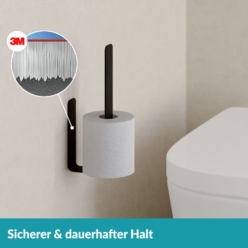 WEISSENSTEIN WC-Ersatzrollenhalter - Toilettenpapierhalter Edelstahl ohne Bohren – Rollenhalter Wand selbstklebend - schwarz