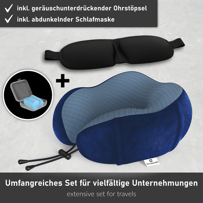 STYNGARD Nackenkissen Reise aus Memory Foam - Nackenkissen Auto mit Schlafmaske und Ohrstöpsel für erholsames Reisen - Nackenkissen Flugzeug Modell Malmö