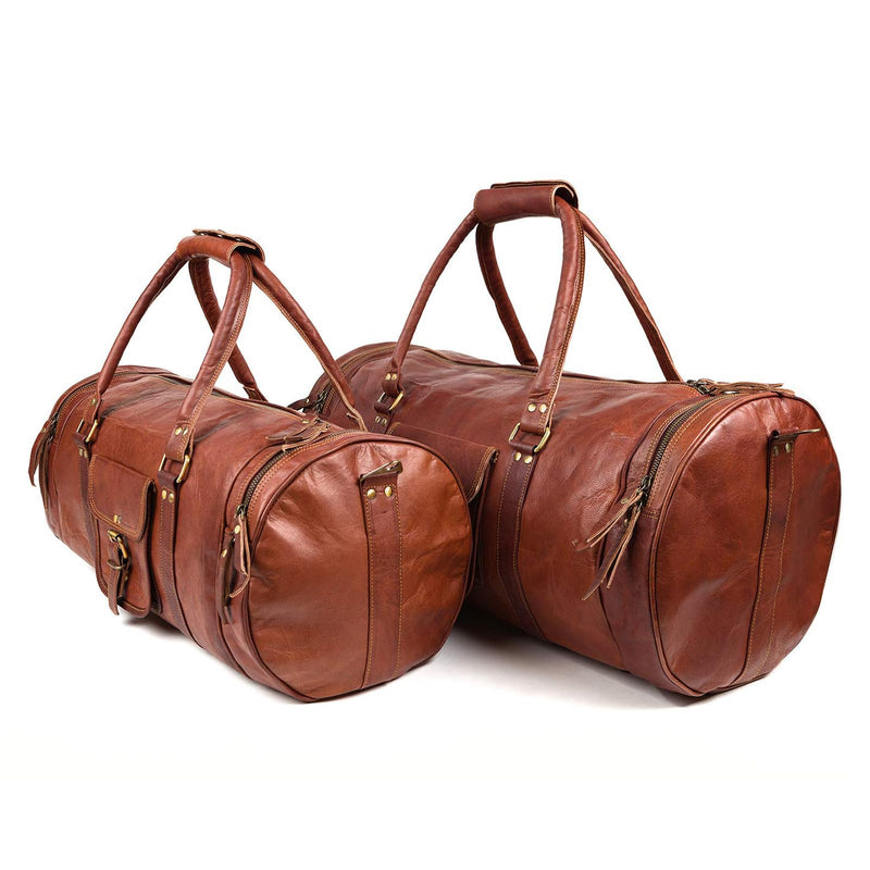 Leabags Leder Weekender Damen & Herren I Echtleder Premium Reisetasche I 35 l Sporttasche I Duffle Travel Gym Bag I Sporttasche I Trainingstasche I Tasche Flugzeug I Größe L I Vintage Cognac