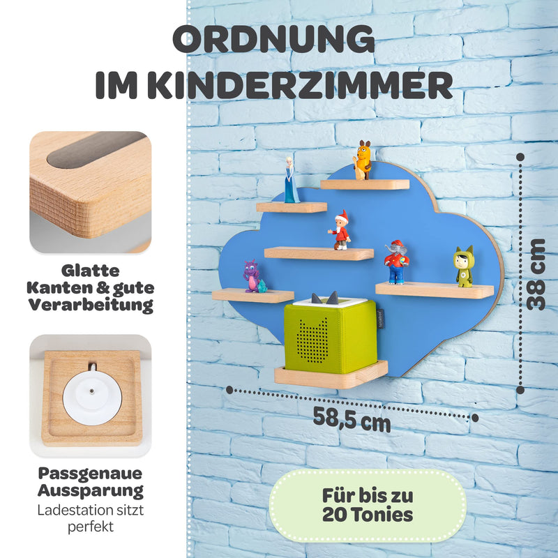 Heldenzimmer - Tonie Regal Wolke Blau [GRATIS Tragetasche] - Für Toniebox Regal bis 20 Figuren - Tonie Regal Mädchen und Junge - Perfekte Tonie Aufbewahrung im Kinderzimmer