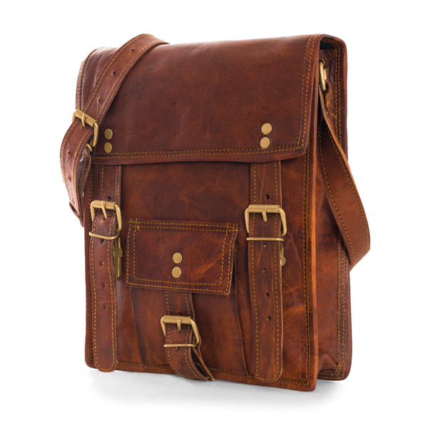 NAMA 'Fred' Umhängetasche Klein Echtes Leder Schultertasche für Damen und Herren Messenger Bag Vintage Handtasche Multitasche Citytasche Naturleder Braun