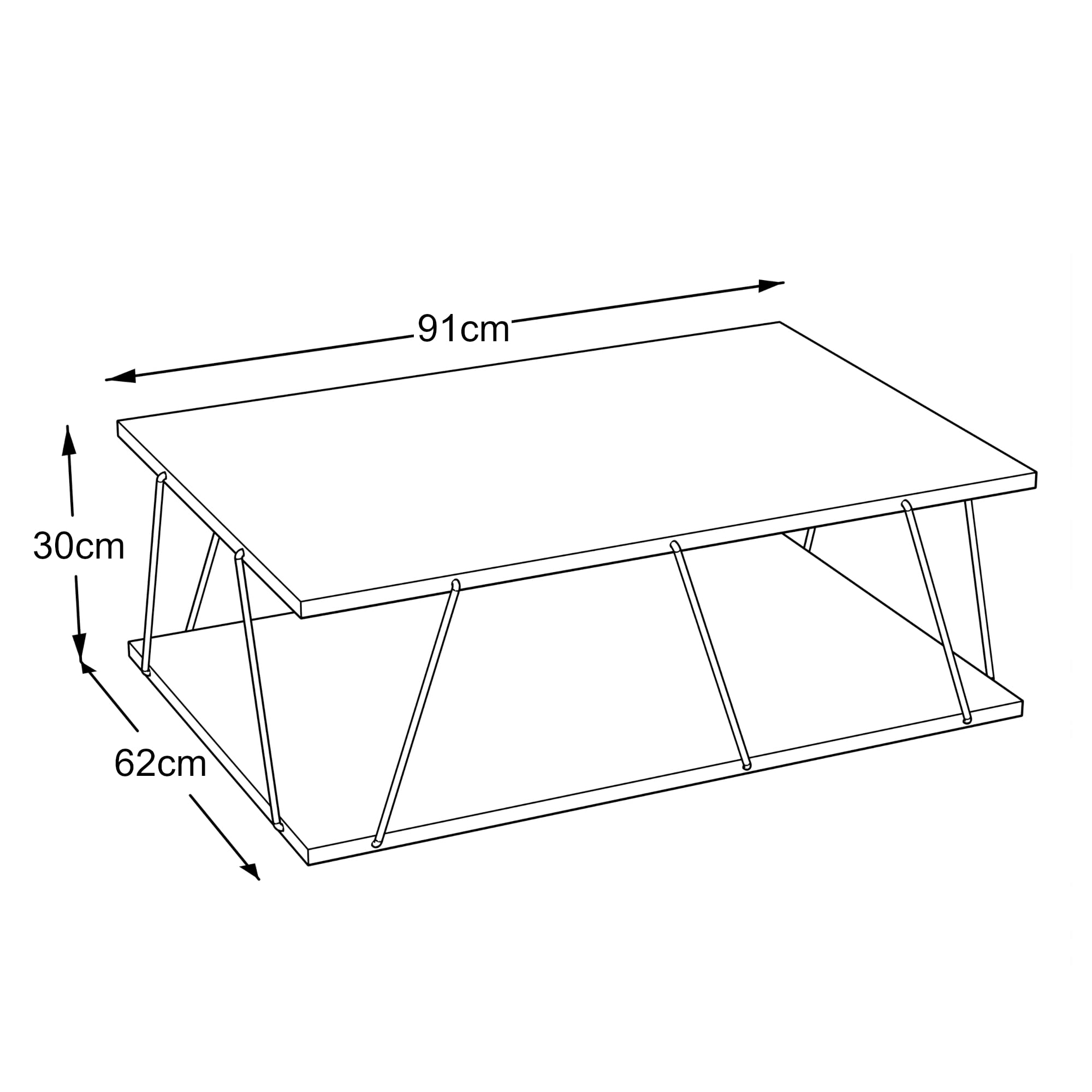 [en.casa] Couchtisch Saltdal mit unterer Ablagefläche Beistelltisch 91x62x30cm Kaffeetisch Sofatisch Eiche/Schwarz