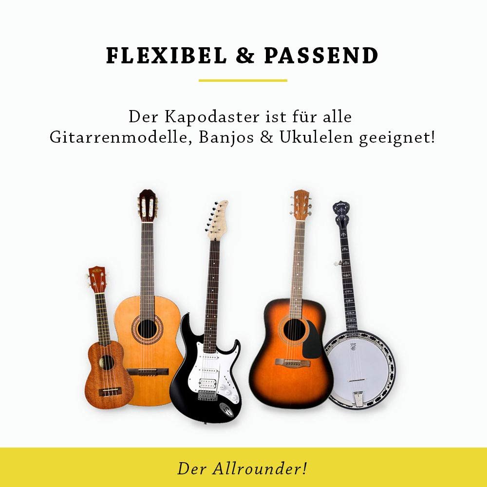 BELFORT® Original QuickPitch Kapodaster für Gitarre + 3 Plektren + Gratis eBook ☆ Kinderleichte Bedienung ☆ Capo für Gitarre - Westerngitarre, Akustikgitarre, Konzertgitarre, E-Gitarre & Ukulele