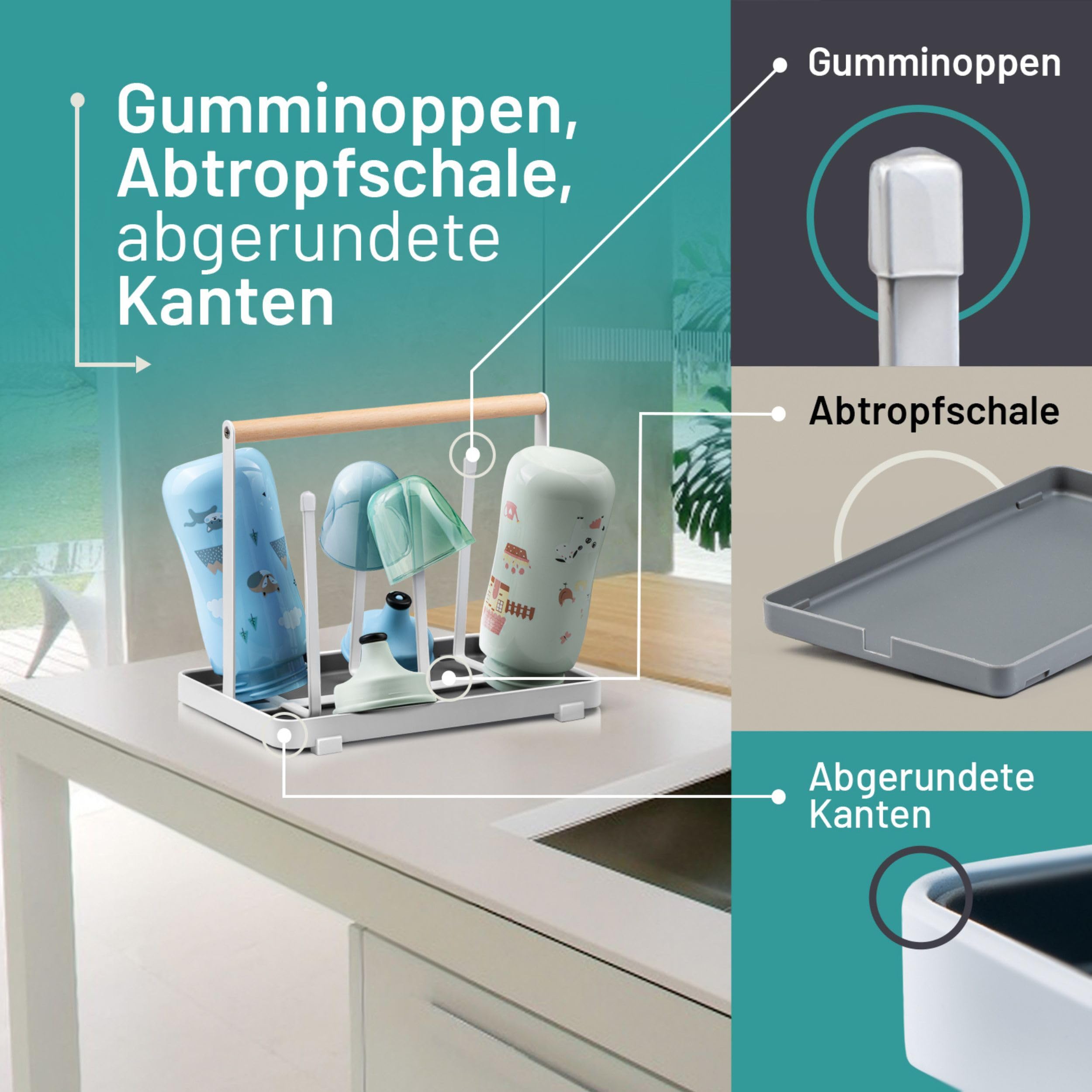 D&D Living All-in-One Flaschenhalter für SodaStream - Abtropfgestell für Flaschen Aller Art: Duo, Crystal, Easy, Trink- und Babyflaschen - Universal-Trockenständer (Metall, Schwarz)