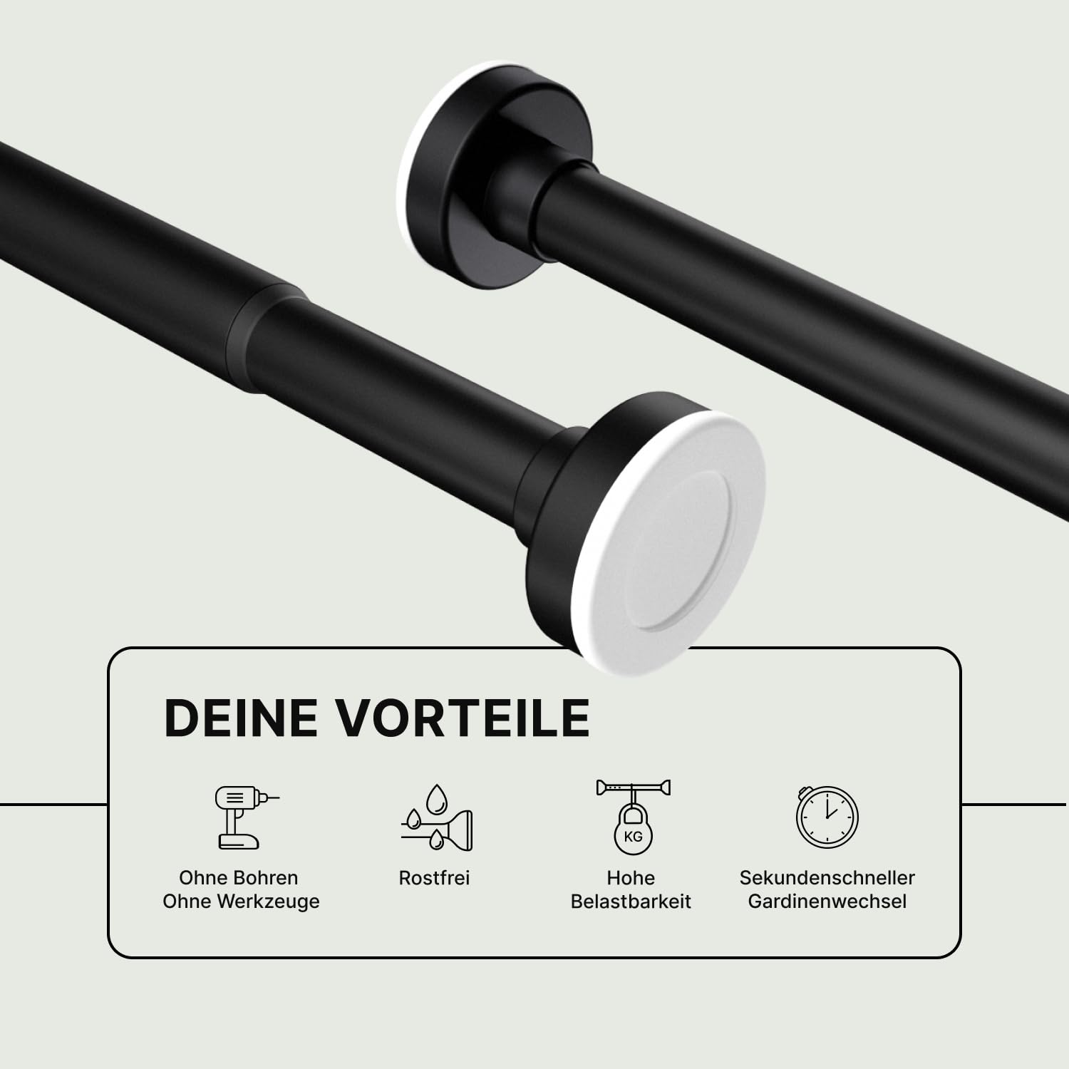 MEISENBERG Gardinenstange zum Klemmen 90-160cm - Duschstange ohne Bohren - Vorhangstange - Schwarz - Teleskopstange - 1Stück