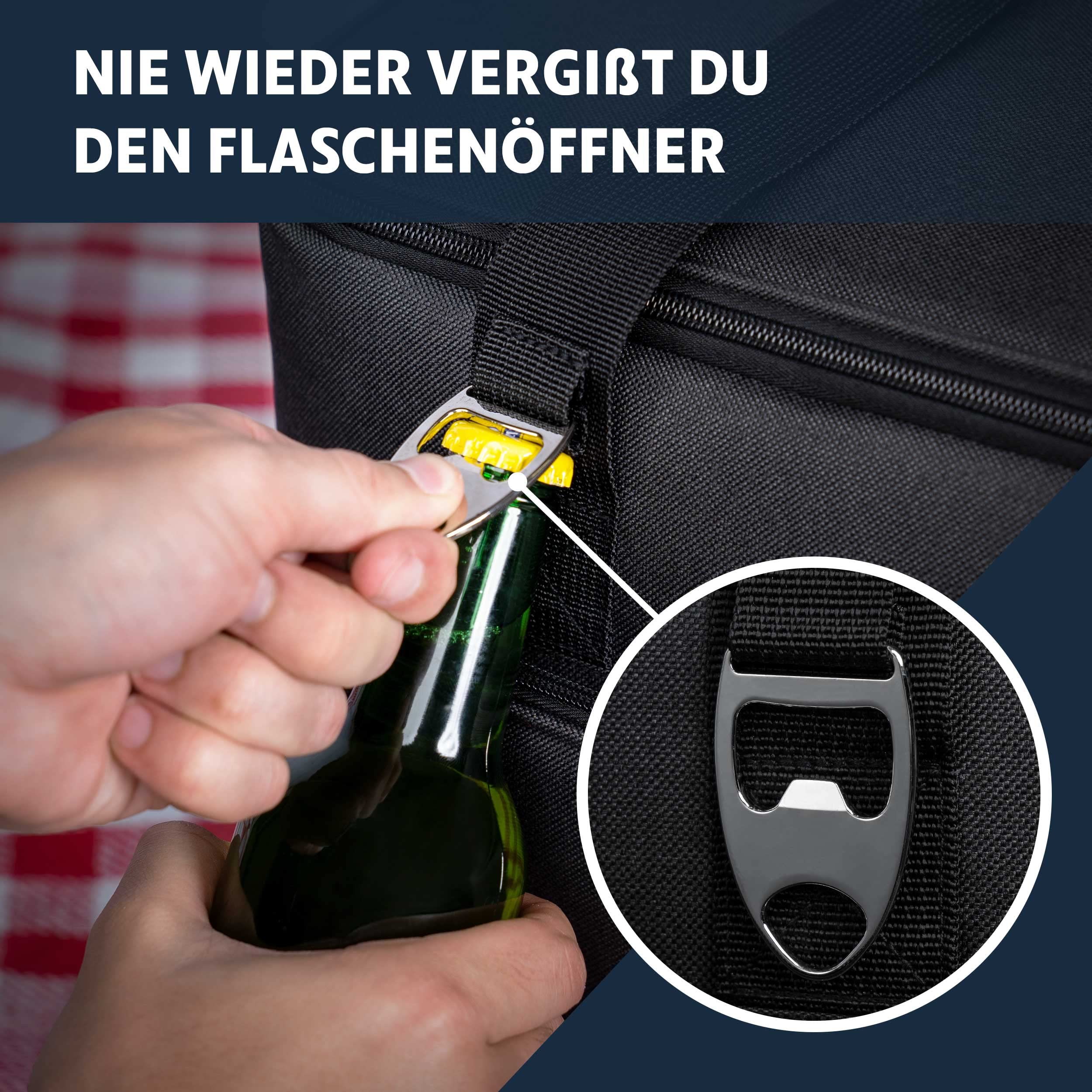 Obics Kühltasche Gross Kühlbox 30L Schwarz Thermotasche für Essen auf Arbeit - Isoliertasche für Herren & Damen - Cool bag meal prep groß unterwegs - Gefrier-Tasche faltbar mit Fächer für Auto, Strand