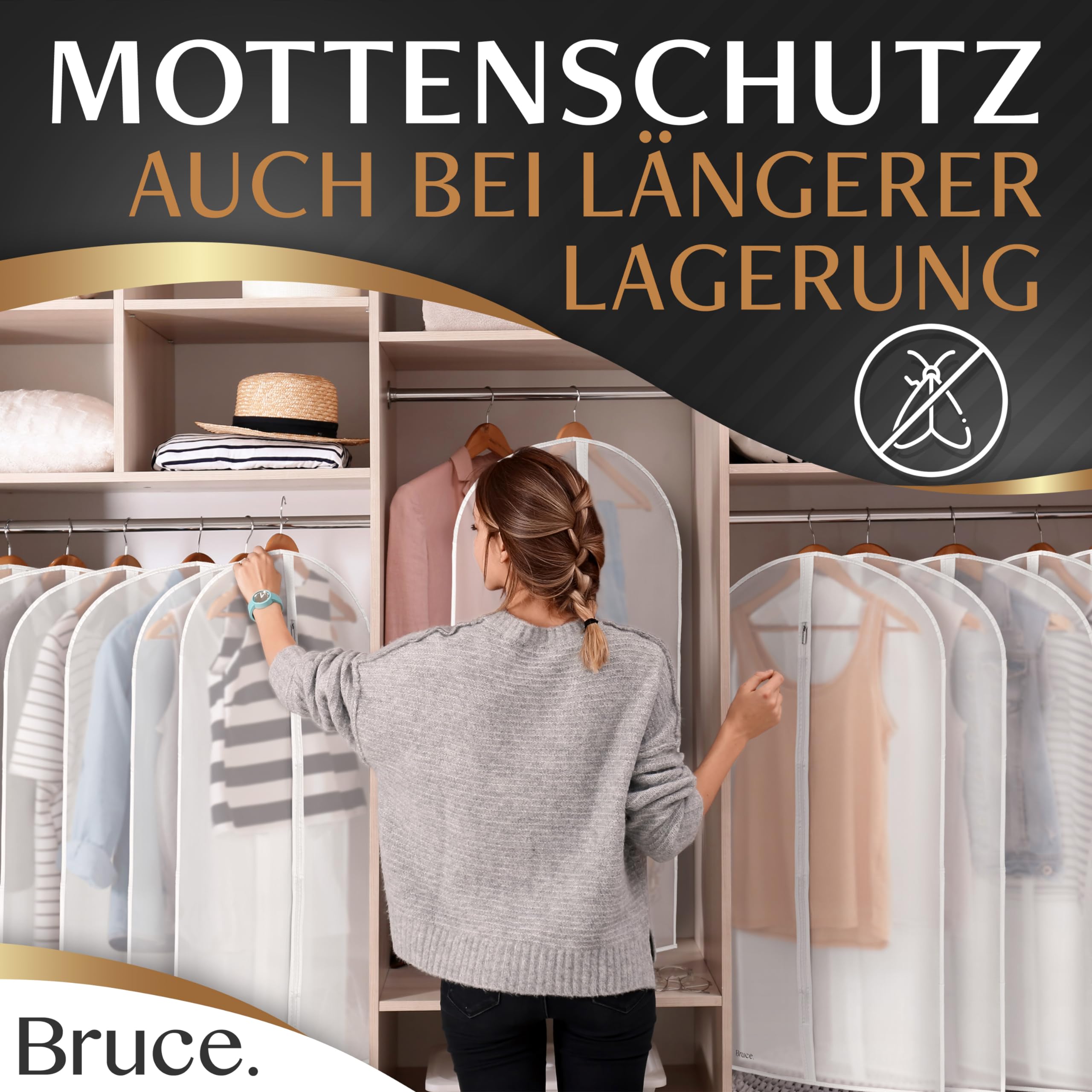 Bruce.® 6x Kleidersack Transparent 100x60 cm, Hochwertige Kleiderhülle für Mäntel, Jacken, Kleider und Anzug, Atmungsaktive Anzugtasche Reisetasche, Kleiderhüllen Transparent PEVA