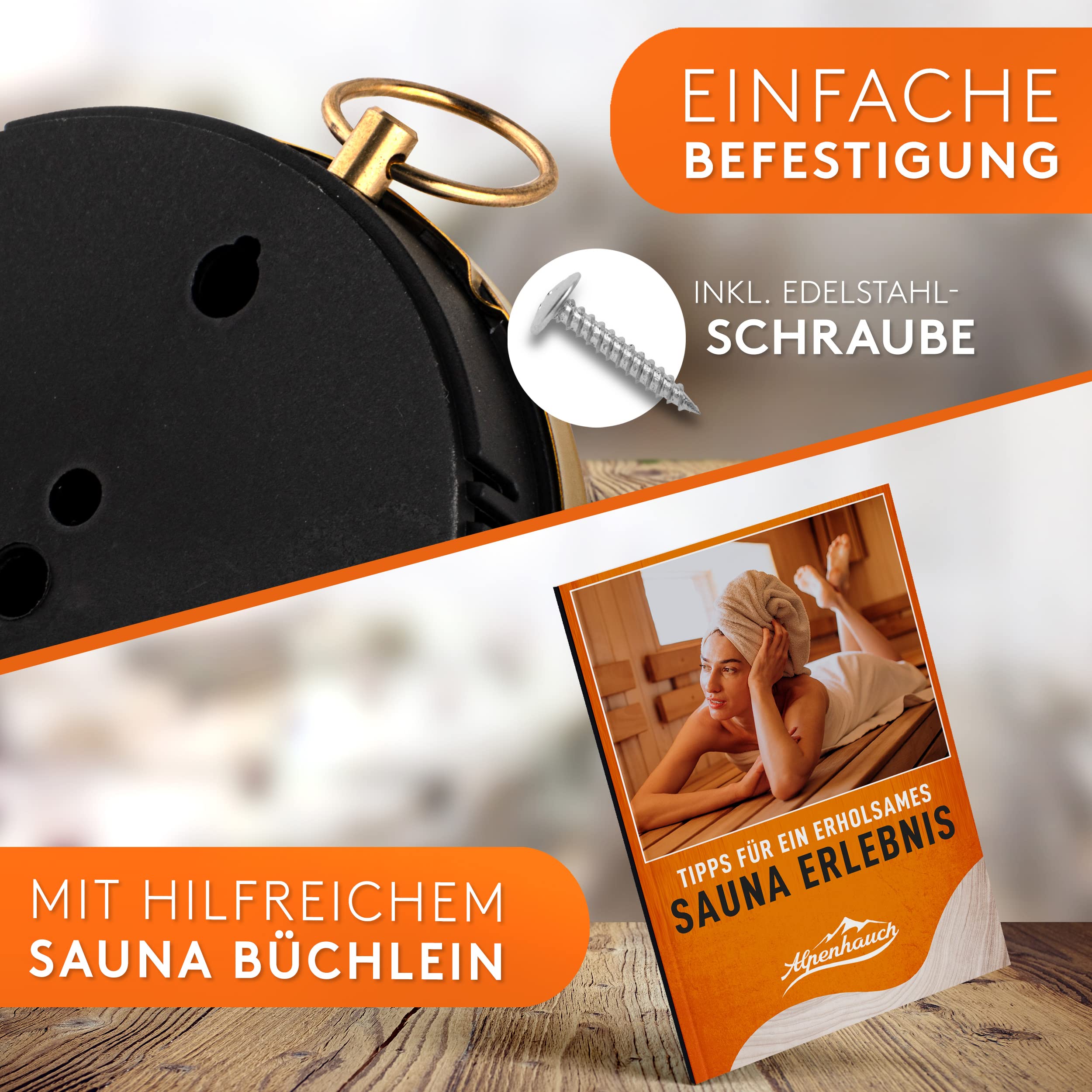 ALPENHAUCH Sauna Thermometer Hygrometer Holz [2in1 Funktion] - Besonders präzises Saunathermometer mit gehärtetem Glas - Automatische Kalibrierung - Edles Sauna Zubehör - Hygrometer Thermometer Sauna