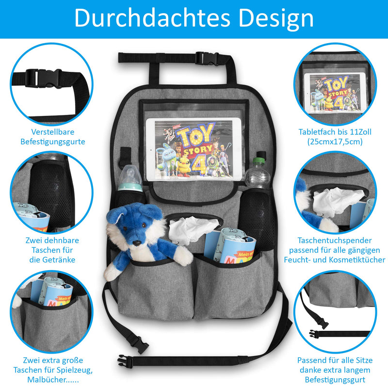 Auto Organizer Kinder/Autoorganisator Rücksitz Kinder/Autositzschoner Rückenlehne Kinder Rücksitz Organizer All in One Lösung mit Auto Mülleimer Autositz Organizer