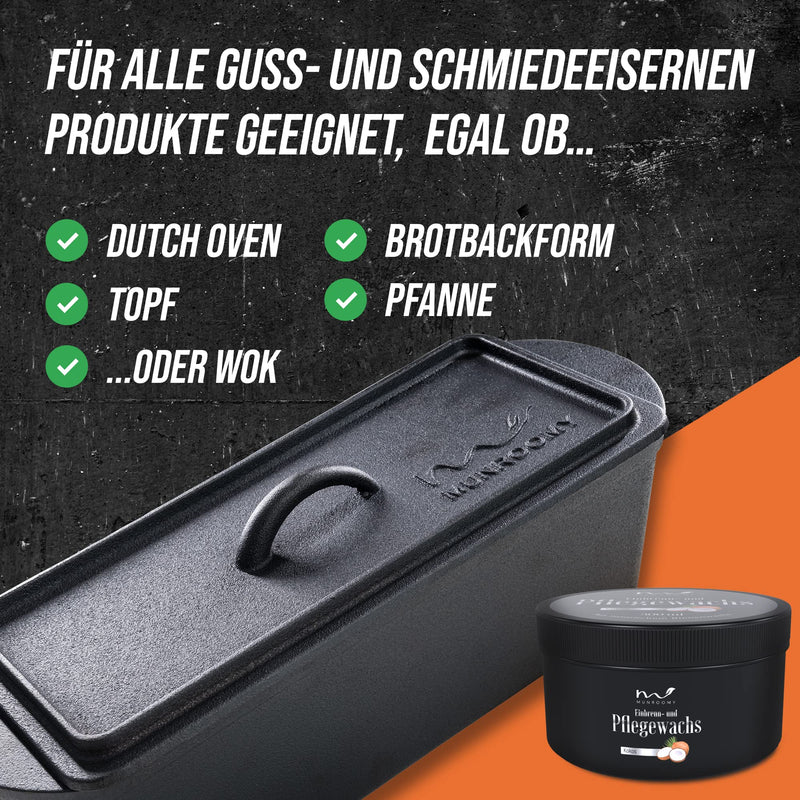 MUNROOMY Einbrennpaste & Pflegewunder - 300ml Paste Made in Germany – Natürliche Pflege von Gusseisen, Dutch Oven, usw. für langanhaltenden Schutz