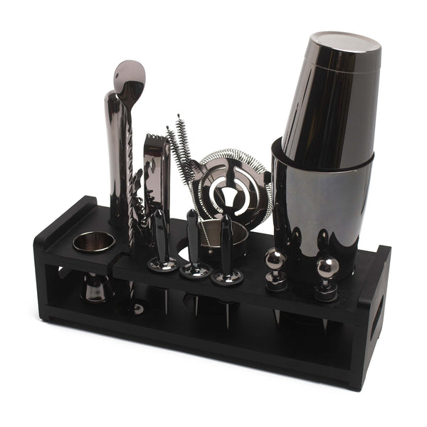 Cocktail Set | Boston Shaker Premium Barkeeper Set 18-teilig in Schwarz | Lacari ORIGINAL Cocktail Shaker aus Edelstahl | Shaker, Jigger, Ausgießer, Strainer, Stößel, Zange UVM. | Cocktail Zubehör