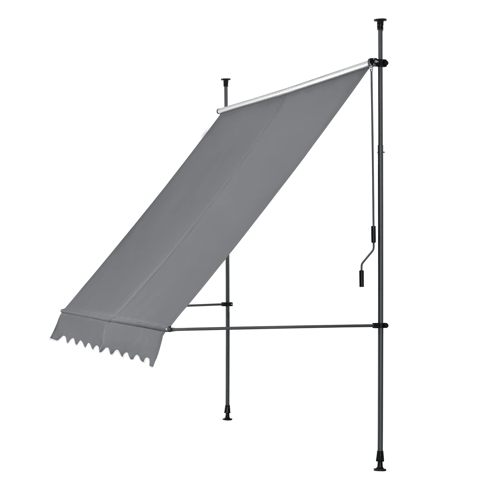 pro.tec Klemmmarkise Stem Markise ohne Bohren 200 x 120 x 220-309 cm Balkonmarkise mit Handkurbel Sonnenschutz Stahlgestell Mittelgrau