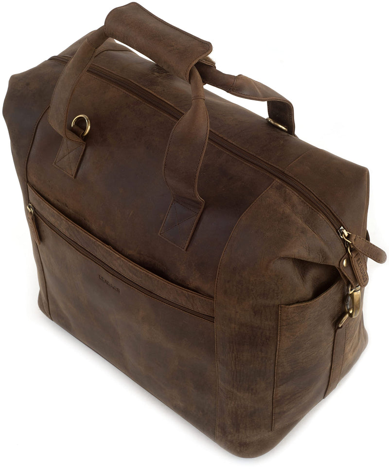 LEABAGS Santa Cruz l Reisetasche l Weekender l Reise Handgepäck l Bordgepäck l Kabinengröße l Cabin Size aus echtem Büffelleder l Vintage Look l Muskat l 40x25x35 cm