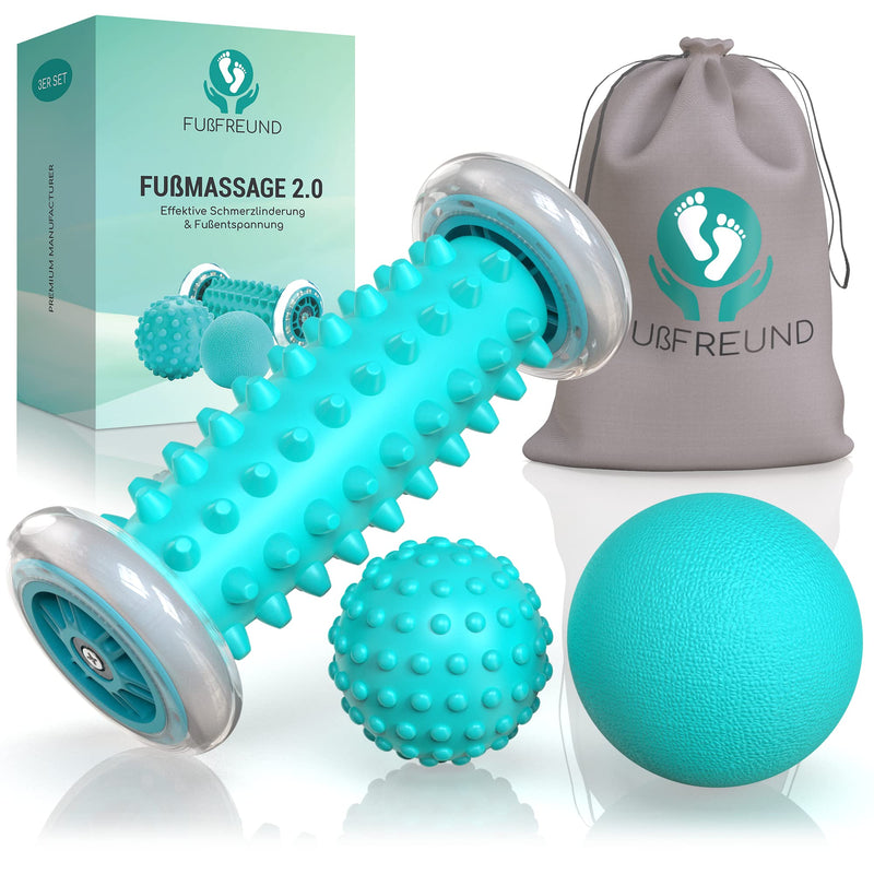 FUßFREUND Premium Fußmassagegerät [3er Set] I Verbessertes Konzept 2023 I Fußmassage Roller I Igelball Massage Ball Fußroller zur Stressreduzierung und Entspannung