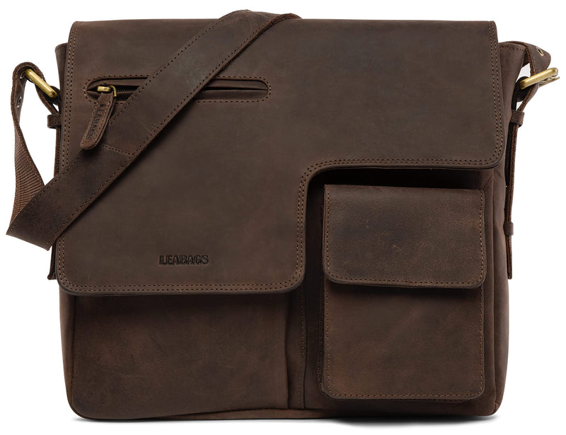 LEABAGS Leder Umhängetasche Herren & Damen I Echtleder Laptoptasche bis 13 Zoll I Messenger Bag mit Schultergurt I Schultertasche I Arbeitstasche I Tragetasche I Handtasche I Nappa Schwarz