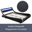 Juskys Polsterbett Valencia 140 x 200 cm mit Lattenrost, LED Beleuchtung, Kopfteil & Kunstleder - Bett Jugendbett Bettgestell Doppelbett - schwarz