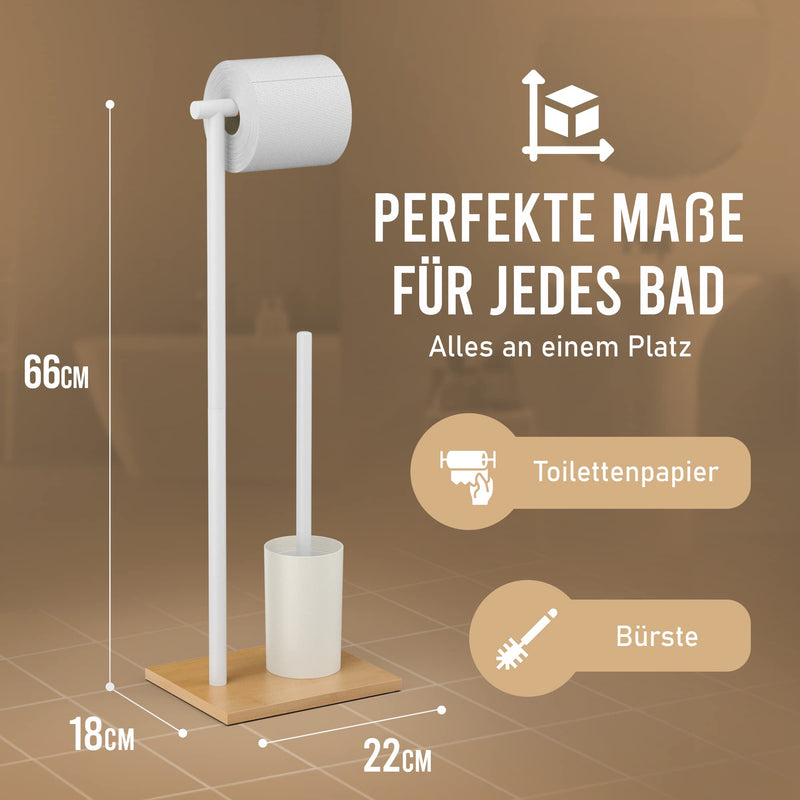 Abrush Stand WC Garnitur | Toilettenbürste- und Toilettenpapierhalter mit Silikon WC Bürste | WC Garnitur Set für jedes Badezimmer in weiß - Rebolet.Shop